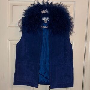 Women’s Vintage Blue Suede Fur Vest Size S